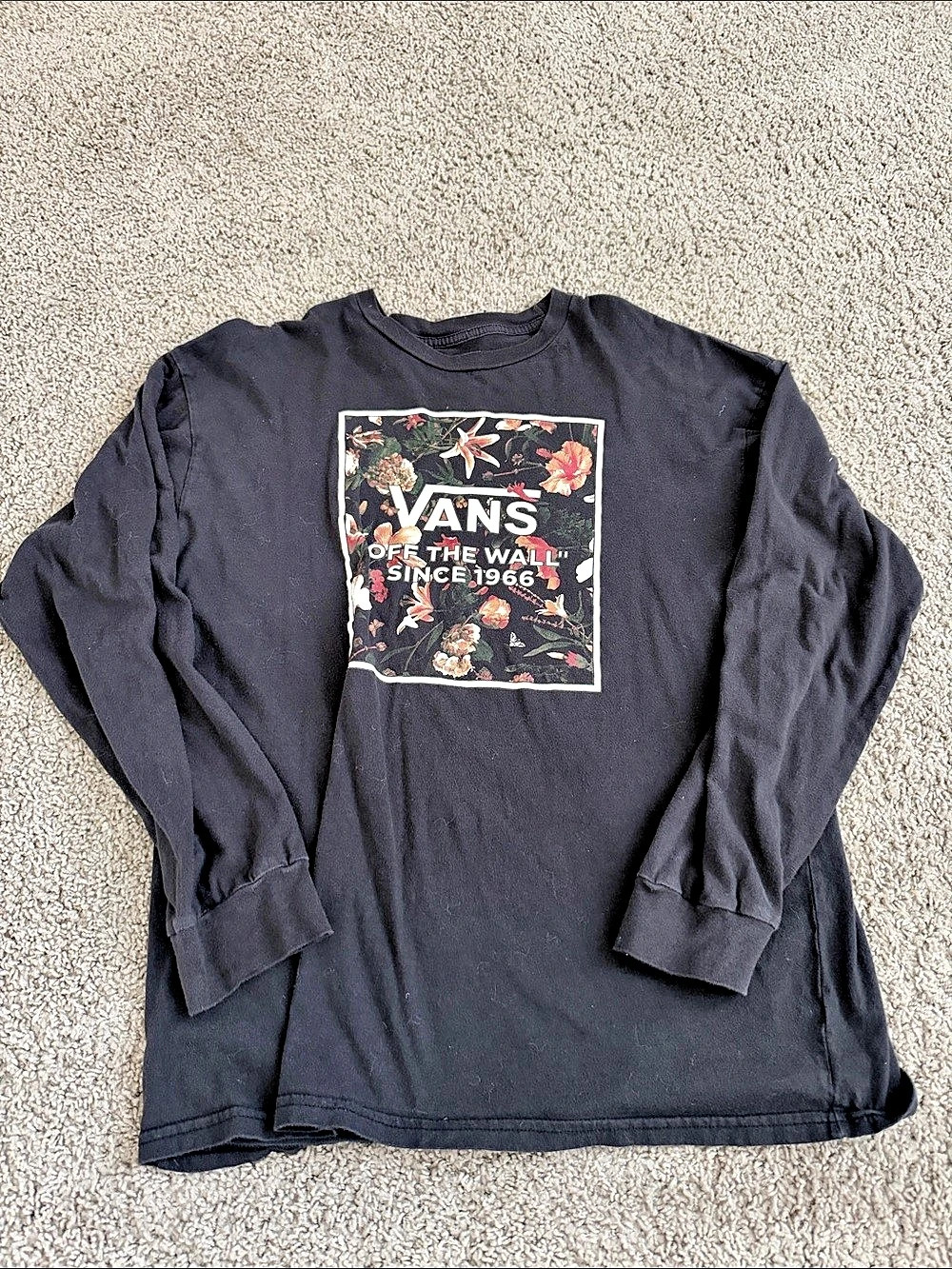 Vans Floral Box Logo Long Sleeve T-Shirt Tee Black Large